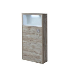 Homestylestore 600mm Light Oak Floorstanding Bathroom Wc Unit Led Lit Shelf Sand Toilet And Chrome Flush Button - thumbnail 2