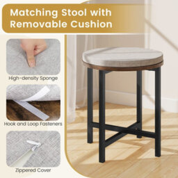 Costway Dressing Table With Mirror & Lights 90 Cm Small Vanity Set With Stool-Rustic Brown - thumbnail 5