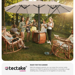 Tectake Parasol Silia - Extra Wide, 460 X 270 Cm, Height-Adjustable, Cover Included - Beige - thumbnail 8
