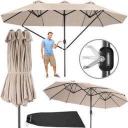 Tectake Parasol Silia - Extra Wide, 460 X 270 Cm, Height-Adjustable, Cover Included - Beige - thumbnail 1