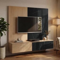 Arte Noir I Entertainment Unit Oak Cremona Marble Black With Led For Tvs Up To 70In - thumbnail 1