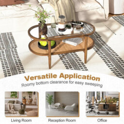 Costway 2-Tier Coffee Table Rattan Center Cocktail Tea Table Tempered Glass Tabletop - thumbnail 9