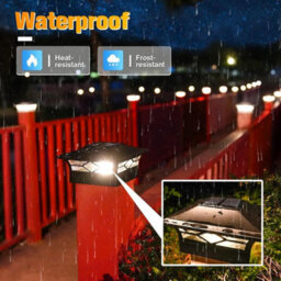 Led Solar Powered Deck Post Lights Garden Cap Square Landscape Fence Lamps Black 4Pcs - thumbnail 5