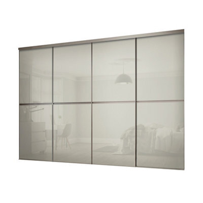 Spacepro Minimalist Mirror Panelled Non-Mirrored Matt Arctic White 4 Door Sliding Wardrobe Door Kit (H)2220mm (W)2400mm - image 1