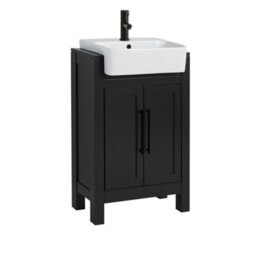 Homestylestore 550mm Black Grey Floorstanding Bathroom Vanity Unit With Black T Bar Handles - thumbnail 1