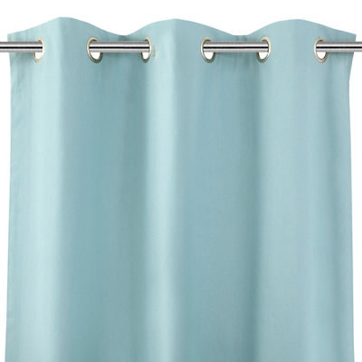 GoodHome Hiva Light Blue Solid Dyed Lined Eyelet Curtain (W)117Cm (L)137Cm, Pair - image 1