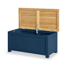 Farro Navy Blue Ottoman Blanket Box - Painted With Oak Top - Fully Assembled By Roseland Furniture - thumbnail 4