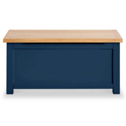 Farro Navy Blue Ottoman Blanket Box - Painted With Oak Top - Fully Assembled By Roseland Furniture - thumbnail 3