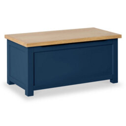 Farro Navy Blue Ottoman Blanket Box - Painted With Oak Top - Fully Assembled By Roseland Furniture - thumbnail 2