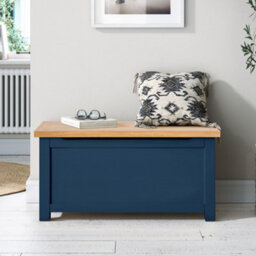 Farro Navy Blue Ottoman Blanket Box - Painted With Oak Top - Fully Assembled By Roseland Furniture