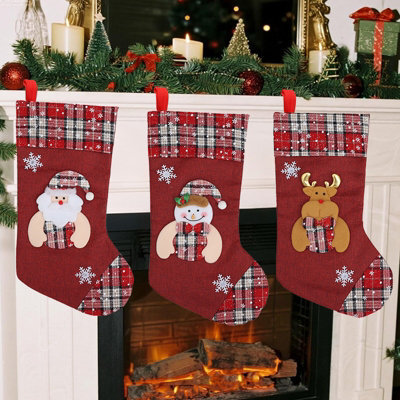 CLEFFNS 3Pcs Christmas Stocking Present Bag Fabric Cartoon Burlap Sock Holiday Decor Hanging Christmas Party Decorations - image 1