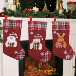 CLEFFNS 3Pcs Christmas Stocking Present Bag Fabric Cartoon Burlap Sock Holiday Decor Hanging Christmas Party Decorations - thumbnail 1