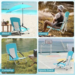 Gainoom Blue Beach Umbrella Chair Outdoor Foldable Low Seat Camping Chair W/ Parasol - thumbnail 4