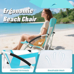 Gainoom Blue Beach Umbrella Chair Outdoor Foldable Low Seat Camping Chair W/ Parasol - thumbnail 5