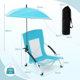 Gainoom Blue Beach Umbrella Chair Outdoor Foldable Low Seat Camping Chair W/ Parasol - thumbnail 2