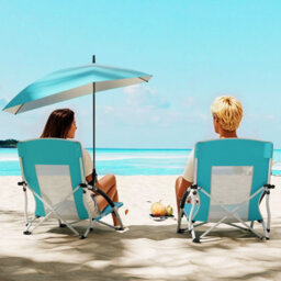 Gainoom Blue Beach Umbrella Chair Outdoor Foldable Low Seat Camping Chair W/ Parasol - thumbnail 3