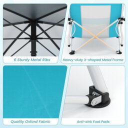 Gainoom Blue Beach Umbrella Chair Outdoor Foldable Low Seat Camping Chair W/ Parasol - thumbnail 8