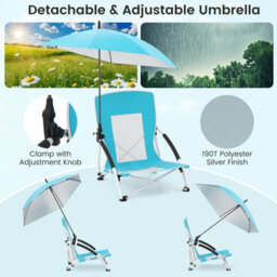 Gainoom Blue Beach Umbrella Chair Outdoor Foldable Low Seat Camping Chair W/ Parasol - thumbnail 6