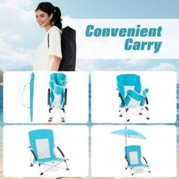 Gainoom Blue Beach Umbrella Chair Outdoor Foldable Low Seat Camping Chair W/ Parasol - thumbnail 7