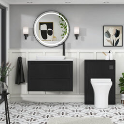 Royal Bathrooms Royal Bathroom Elmore 800mm Matt Nocturne Black Wall Mounted Bathroom Vanity Unit 2 Drawer Plain White Worktop With Qubix Basin - thumbnail 5