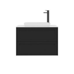 Royal Bathrooms Royal Bathroom Elmore 800mm Matt Nocturne Black Wall Mounted Bathroom Vanity Unit 2 Drawer Plain White Worktop With Qubix Basin - thumbnail 7