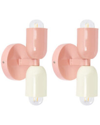 Beliani Set Of 2 Pastel Pink Metal Shade Up-Down Wall Lamps, Two-Light Sconces For Living Room And Bedroom - thumbnail 2