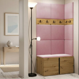 Orion I Hallway Set Artisan Oak Shoe Cabinet Hangers Pink Panels