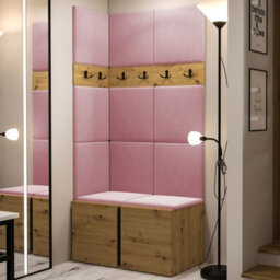 Orion I Hallway Set Artisan Oak Shoe Cabinet Hangers Pink Panels - thumbnail 2