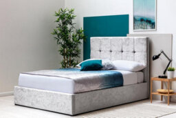 Horwood Silver Crushed Velvet Gas Lift Ottoman Storage Double Bed Frame 4Ft6 - thumbnail 5