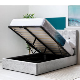 Horwood Silver Crushed Velvet Gas Lift Ottoman Storage Double Bed Frame 4Ft6 - thumbnail 6
