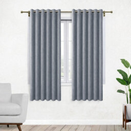 Bedlooms Grey Linen Curtain 100% Blackout Thermal Insulated Eyelet Curtain (Pair) 46 X 54 Inches With Tie Back Two - thumbnail 1