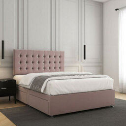 REGIONAL FURNISHINGS Divan Bed Set Luxury Pink Plush Velvet With 24Inch Headboard & Mattress No Drawers In Single Double King 4Ft 6Ft Sizes - thumbnail 2