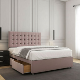REGIONAL FURNISHINGS Divan Bed Set Luxury Pink Plush Velvet With 24Inch Headboard & Mattress No Drawers In Single Double King 4Ft 6Ft Sizes - thumbnail 1