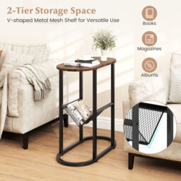 Costway Narrow Side Table 2-Tier Oval End Table With Magazine Holder - thumbnail 4
