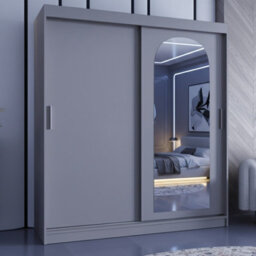 Selfie 180Cm Sliding Wardrobe 2 Door With Mirror Modern Bedroom And Living Room Storage Closet 180Cm Width Cashmere With Drawers - thumbnail 2