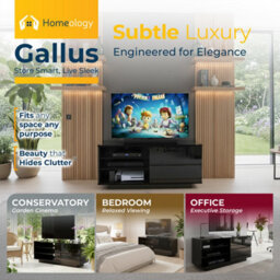 "Homeology Gallus Gloss Black With 2-Black Drawers And 2 Shelves Up To 55""led, Lcd, Plasma Cabinet Tv Stand" - thumbnail 3