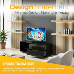 "Homeology Gallus Gloss Black With 2-Black Drawers And 2 Shelves Up To 55""led, Lcd, Plasma Cabinet Tv Stand" - thumbnail 4