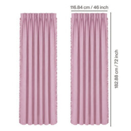 Marlow Pink Fabric Pom Pom Curtains 2 Panel Set 46X72 Inch Nursery Room - thumbnail 4