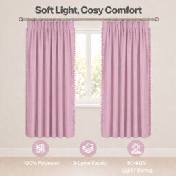 Marlow Pink Fabric Pom Pom Curtains 2 Panel Set 46X72 Inch Nursery Room - thumbnail 5