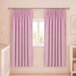 Marlow Pink Fabric Pom Pom Curtains 2 Panel Set 46X72 Inch Nursery Room - thumbnail 1