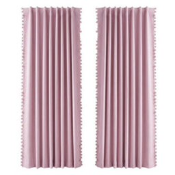 Marlow Pink Fabric Pom Pom Curtains 2 Panel Set 46X72 Inch Nursery Room - thumbnail 3