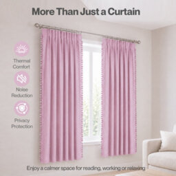 Marlow Pink Fabric Pom Pom Curtains 2 Panel Set 46X72 Inch Nursery Room - thumbnail 8
