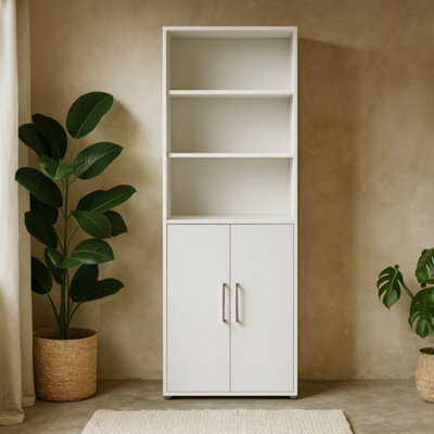 Wyld Haus Dris Tall White Bookcase With 4 Open Shelves And 2-Door Cabinet - image 1