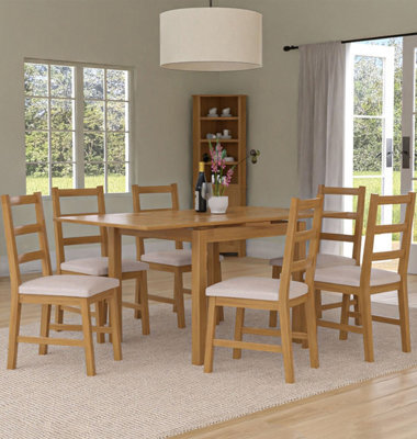 Hallowood Furniture Waverly Small Extending Table With 6 Ladder Back Oak Chairs With Beige Fabric Seats - image 1