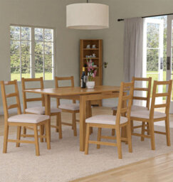 Hallowood Furniture Waverly Small Extending Table With 6 Ladder Back Oak Chairs With Beige Fabric Seats - thumbnail 1