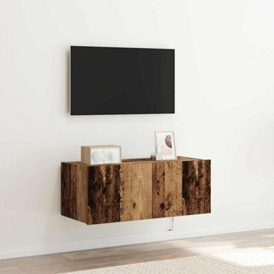 Berkfield Tv Wall Cabinet With Led Lights Old Wood 80X35X31 Cm - image 1