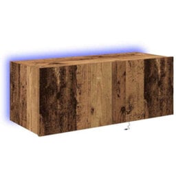 Berkfield Tv Wall Cabinet With Led Lights Old Wood 80X35X31 Cm - thumbnail 2