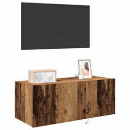 Berkfield Tv Wall Cabinet With Led Lights Old Wood 80X35X31 Cm - thumbnail 3