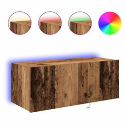 Berkfield Tv Wall Cabinet With Led Lights Old Wood 80X35X31 Cm - thumbnail 4