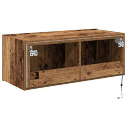 Berkfield Tv Wall Cabinet With Led Lights Old Wood 80X35X31 Cm - thumbnail 9
